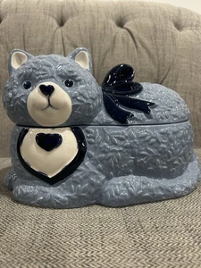 Vintage Cat Cookie Jar Ceramic Blue Novelty Japan - Picture 1 of 10