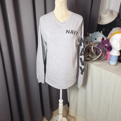 US Navy Long Sleeve Heather Gray Tee M – Military Surplus Style | Small Flaw - Image 1 of 4
