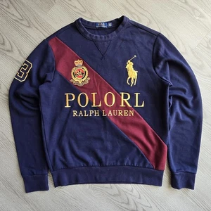 Polo Ralph Lauren Sweater M Stripe Big Pony Crest Sweatshirt Rugby Old Money - Picture 1 of 10