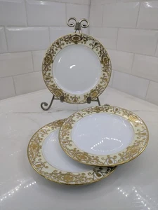 Noritake PALLA DI NATALE 175 Insalatiere 7,5" Oro Rialzato Bianco Giappone Set di 3 - Foto 1 di 8