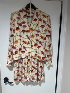 Vintage 50s Adele Simpson 100% Silk 2 Piece Set Skirt And Blazer Floral Women 12 - Picture 1 of 9