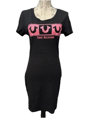 Новый с Ярлыками истинная религия ребристый кристалл подкова черный эластичной футболка платье размер большой - Изображение 1 из 4
