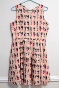 Yumi 100% Cotton Criss-Cross Cati Dress Open Back Pink Sleeveless Pleated Size M - Picture 1 of 9