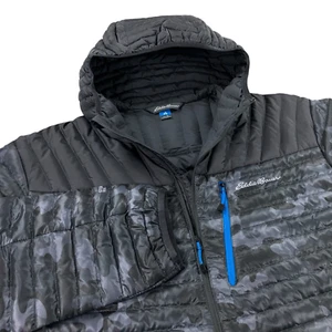Eddie Bauer First Ascent MicroTherm 2.0 Camo Down Hooded Jacket Mens XL Gray NEW - Picture 1 of 10