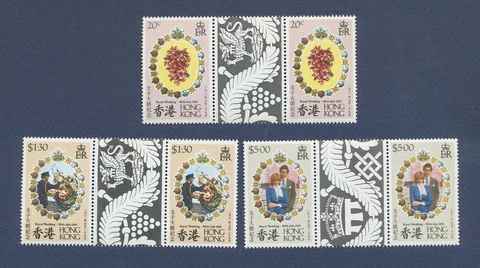 HONG KONG - scott 373-375 - MNH Gutter Pairs - Royal Wedding - 1982 Cover
