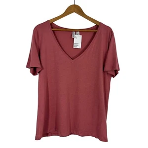 H&M Divided Women’s Size Medium Dusty Rose Pink V Neck Loose Fit T Shirt New - Picture 1 of 8