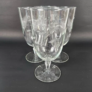 Libbey USA Windswept Set Of 4 Cut & Etched Iced Tea Glasses - Leaf & Stem Design - Picture 1 of 8