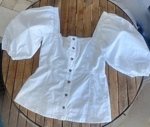 Gianni Bluse mit Knopfleiste eckiger Ausschnitt Puffärmel Gr. 40 weiß - Bild 1 von 11