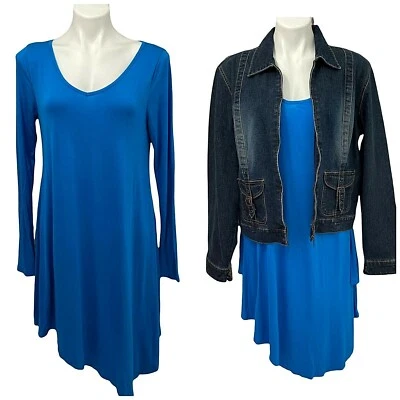 Vestido Gloria Desteñido Para Mujer Grande Azul Chaqueta Hebilla Denim Abrigo Bufanda Básico Foto 1 de 4