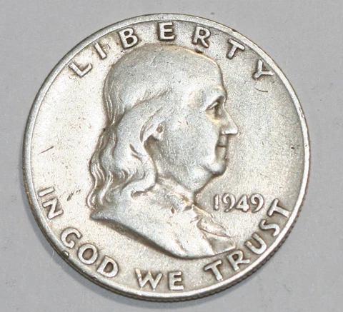 1949-S US Franklin 90% Silver Half Dollar Coin key date lot #1375 Cover