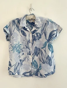 C & C California Shirt Women 100% Linen Hawaiian Leaf Design Size Small - Picture 1 of 9