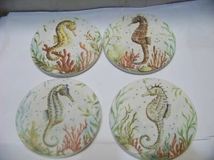 round CoasterStone seahorse coaster set of 4 cork bottom seashore ocean water - Picture 1 of 4