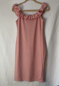 Zara Trafaluc Red & White Striped Dress 100% cotton can be off the shoulders - Picture 1 of 8