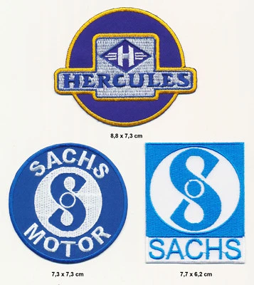 ROYAL GARMENT HERCULES SACHS Aufnäher Aufbügler Patch 3 Stück Motorrad Mofa Fichtel Motoren