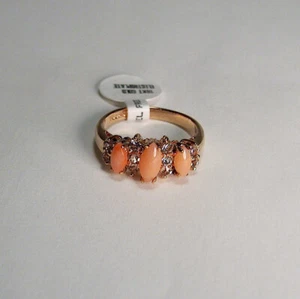 Anello corallo placcato oro 18 kt 3 pietre nichel omaggio misura 8 confezione regalo - Foto 1 di 5