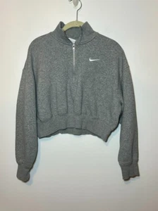 Nike 1/2 Cremallera Manga Larga Crop Vintage Años 90 Gris Jersey Talla Pequeña Usado en Excelente Condición - Imagen 1 de 5