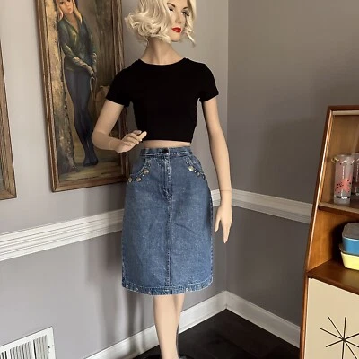Falda vaquera vintage años 80 falda lápiz lavado piedra pedrería y tachuelas M/L Foto 1 de 4