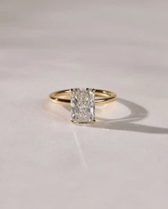 2.00CT Radiant-Cut Moissanite Hidden Halo Engagement Ring 14k Yellow Gold Plated - Picture 1 of 4