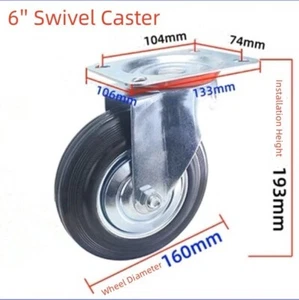 6" Swivel Caster Wheels Hard Rubber Base with Top Plate & Bearing Heavy Duty - Picture 1 of 2