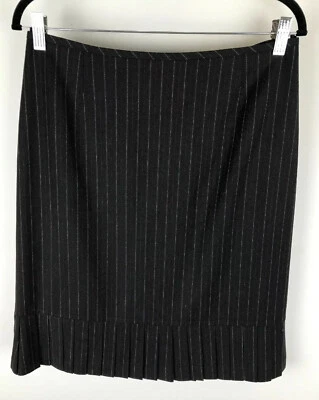 Tahari Sz 10 Brown Blue Striped Pleated A Line Skirt - Image 1 of 4