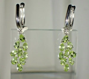 6x4mm Top AAA Apple Green Peridot 14K Gold Plated on .925 Silver Earrings  #1490 - Picture 1 of 3