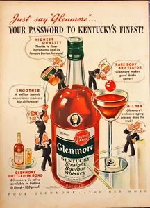 Glenmore Kentucky Bourbon Whisky 1942 Dibujos Animados Hombre Anuncio Impreso De Colección - Imagen 1 de 9