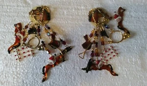 Vintage Lunch at the Ritz Equestrian Horse Saddle Boots Dangle Pierced Earrings - Picture 1 of 10