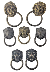 Lote de 7 tiradores de cajón anillo caída cabeza de león bronce vintage - Imagen 1 de 7