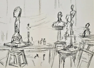 ALBERTO GIACOMETTI My Studio 1960 LITOGRAFÍA ORIGINAL Mid-Century Modernidad Foto 1 de 3