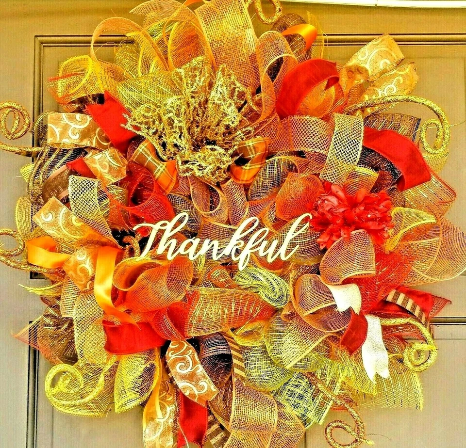 Corona grande de 24" otoño otoño otoño puerta delantera oro decoración hecha a mano Foto 1 de 4