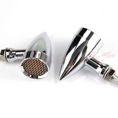 Luz intermitente de bala cromada para motocicleta Bobber Chopper Cruiser ámbar Foto 1 de 4