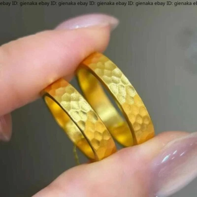 1pcs Pure 999 24K Yellow Gold Men Women Hammer Pattern Band Rings 4mm 1.6-1.8g - Image 1 of 4
