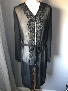 Berkertex Vintage Bead Trim See through Over Coat Black Size12 Nwot - Picture 1 of 7