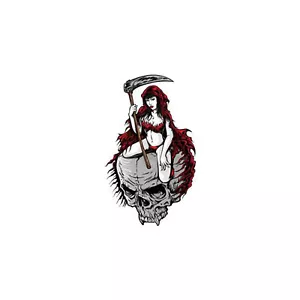 Aufkleber Pin Up Girl Totenkopf Sensenmann 9 x 5,5 cm Sticker Skull Reaper Decal - Picture 1 of 1