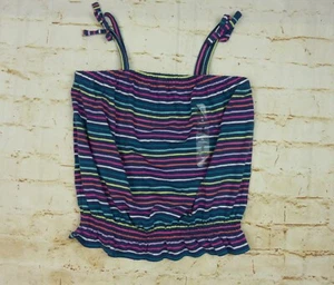 Gap Kids Smocked Tank Top Size M 8 Navy Multi Stripe Strap Ties Summer NWT - Picture 1 of 10