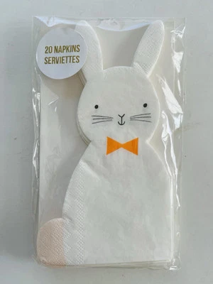 NEW MERI MERI Easter Bunny rabbit Shaped Paper Cocktail Napkins spring 20 count - Image 1 of 2