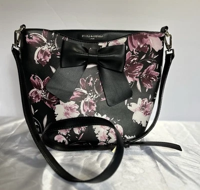 Cartera Bandolera Karl Lagerfeld Paris Floral con Detalle de Lazo Grande Negra Talla Mediana Foto 1 de 4