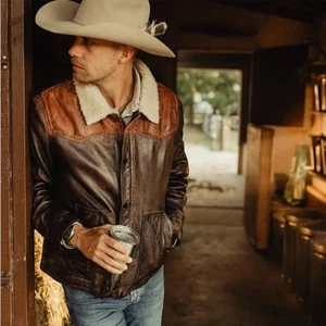Men's Chocolate Brown Western Pure Soft Suede Leather Bomber Jacket - Picture 1 of 6