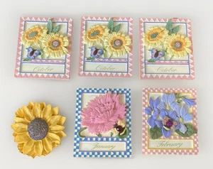 AVON Fridge Magnets Month Flower Birthday January February October Set 6 Vintage - Picture 1 of 8