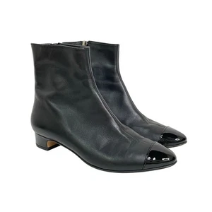 Diane B. Milano Italy Gr. 7/37 schwarz Leder spitz Lackleder Cap Toe Bootie - Bild 1 von 12