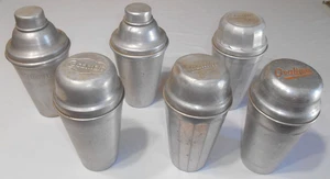 6 Vintage Aluminum Malt Milk Shakers 2-Ovaltine -Thompson's - Marshak - Cocomalt - Picture 1 of 16