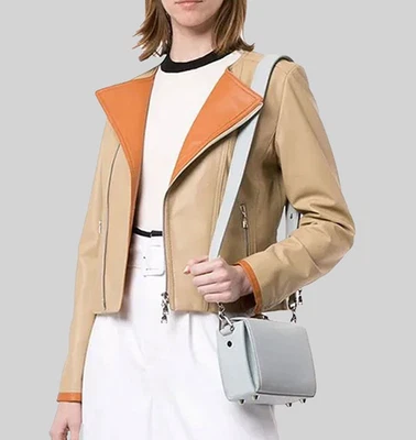 Vintage Style Leather Biker Jacket For Women's Soft Lambskin Handmade Real Coat - Image 1 of 4