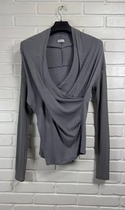 BRUNELLO CUCINELLI Asymmetrical Wrap Cardigan blouse TOP  Women SZ XL Gray Silk - Picture 1 of 8
