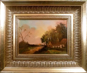 UNIDENTIFIED ARTIST! LANDSCAPE WITH HOUSE AT SUNSET - Picture 1 of 5