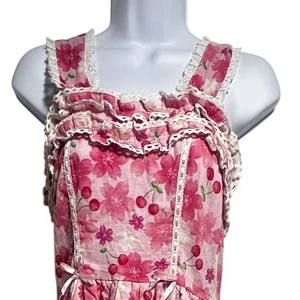 Womens Sweet Lolita Charry Blossom Floral Dress Pink Ruffle Lace Himekaji Large - Picture 1 of 17
