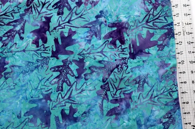 Purple Oak leaves on teal blue  BATIK cotton quilt fabric  FQ - Image 1 of 2