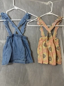 Conjunto 2 vestidos Wonder Nation Overhall talla 12 meses. Denio y naranja/amarillo - Imagen 1 de 4