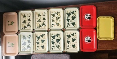 Vintage Social Supper Tin Snack Trays Set of 13 American Art Works 4"x6.5" - Image 1 of 4