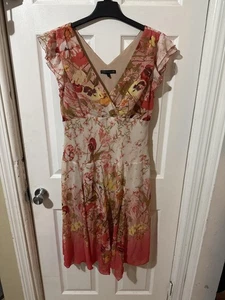 Chris McLaughlin Kleid Damen 16 Rosa Blumen Chiffon V-Ausschnitt Flatterärmel Midi - Bild 1 von 16
