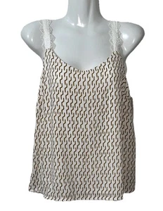 Nordstrom Rack Womens Cami XS Brown White Geometric Lace Strap Romantic Delicate - Picture 1 of 7